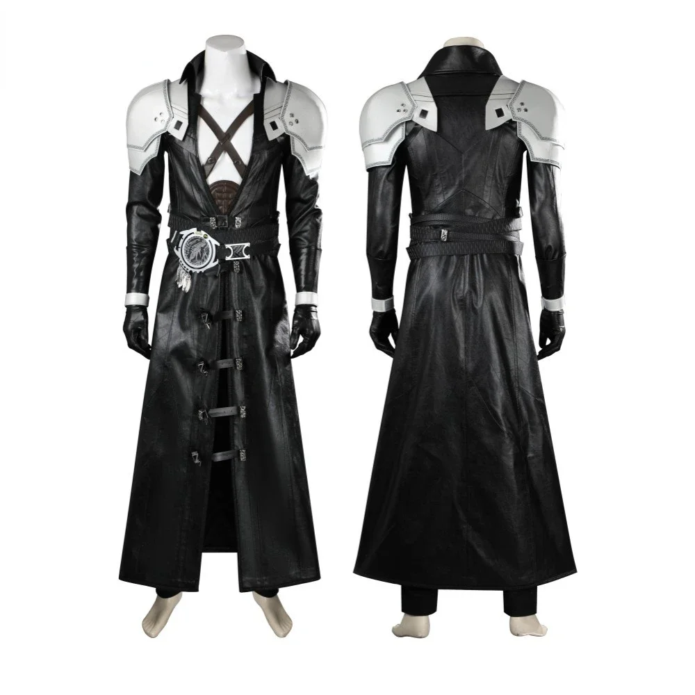Aerith Cosplay Prop - FF7-セフィロスのコスプレ衣装,黒のファンタジーレザーのコートとアクセサリー,完全なセットと個別のアイテムがカスタムサイズで販売されています