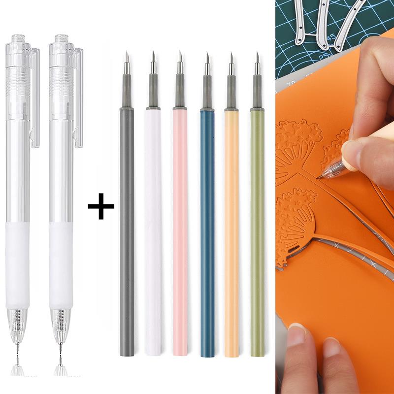 Craft Knife Set - 2 + 6 個ナイフペンリフィルセットアートユーティリティ紙カットナイフスクラップブッキングステッカー精密切削工具 DIY クラフト用品カッター
