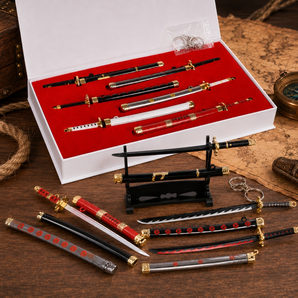 Cosplay Prop Katana - アニメワンピースゾロ剣キーホルダーボックスセットおもちゃ刀ペンダントコスプレパーティー記念品バッグ装飾コレクション誕生日プレゼント