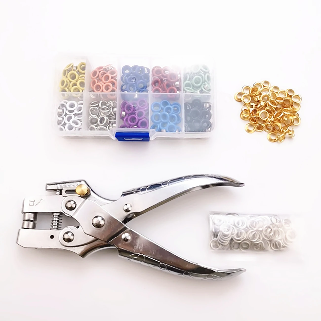 Snap Plier Setter - 5MM アイレット取り付けプライヤー 300 個のカラーアイレットと 100 個のゴールデンアイレット家庭用ピンサーセッタースナップファスナーハンドツール