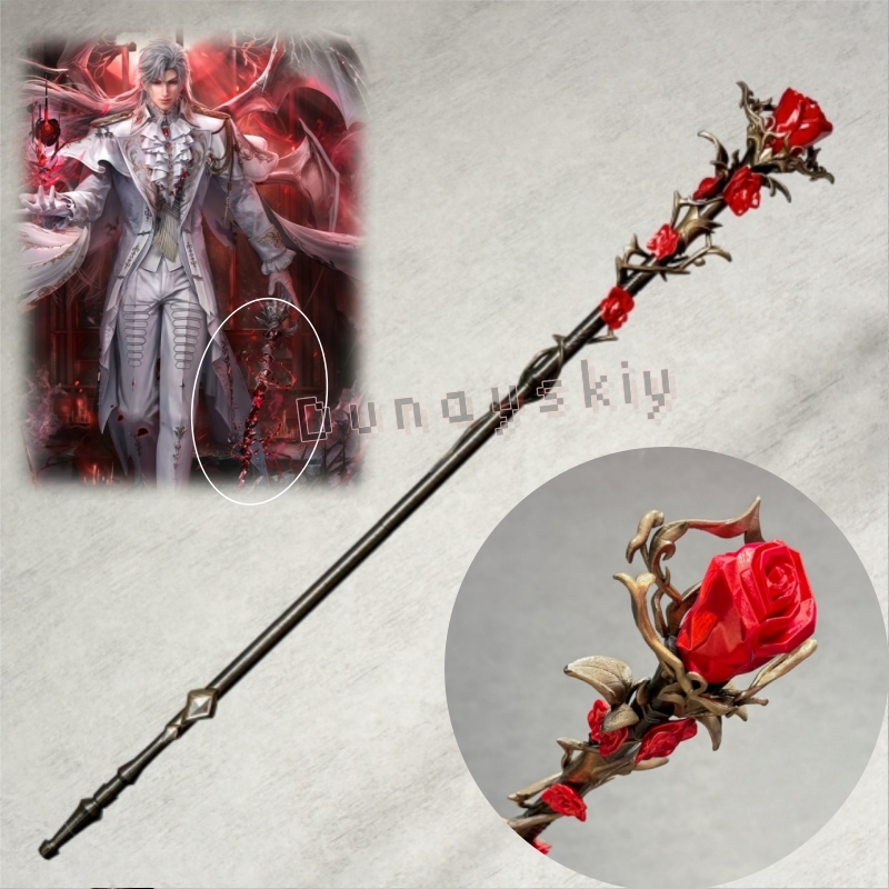 Cosplay Prop 3D Print Settings - Sylus Staff シルバーウィングデーモンレッドローズワンド愛とディープスペースコスプレ小道具 3D プリント取り外し可能なゴシックコス衣装アクセサリー