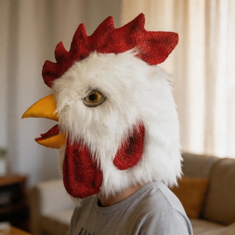 Cosplay Prop Foam - コスプレ用のかわいい動物の雄鶏のくちばし型マスク、鶏の羽根付き、クリスマス、面白いハロウィンマスク、フルフェイスヘルメット、カーニバルパーティーの小道具
