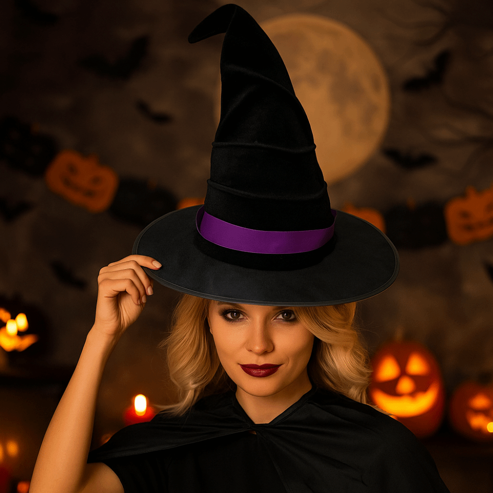 Easy Cosplay Prop - 簡単に収納できるベルベットハロウィン魔女帽子折りたたみ式パーティー小道具ウィザードキャップコスプレアクセサリースターハロウィンキャップ女性男性