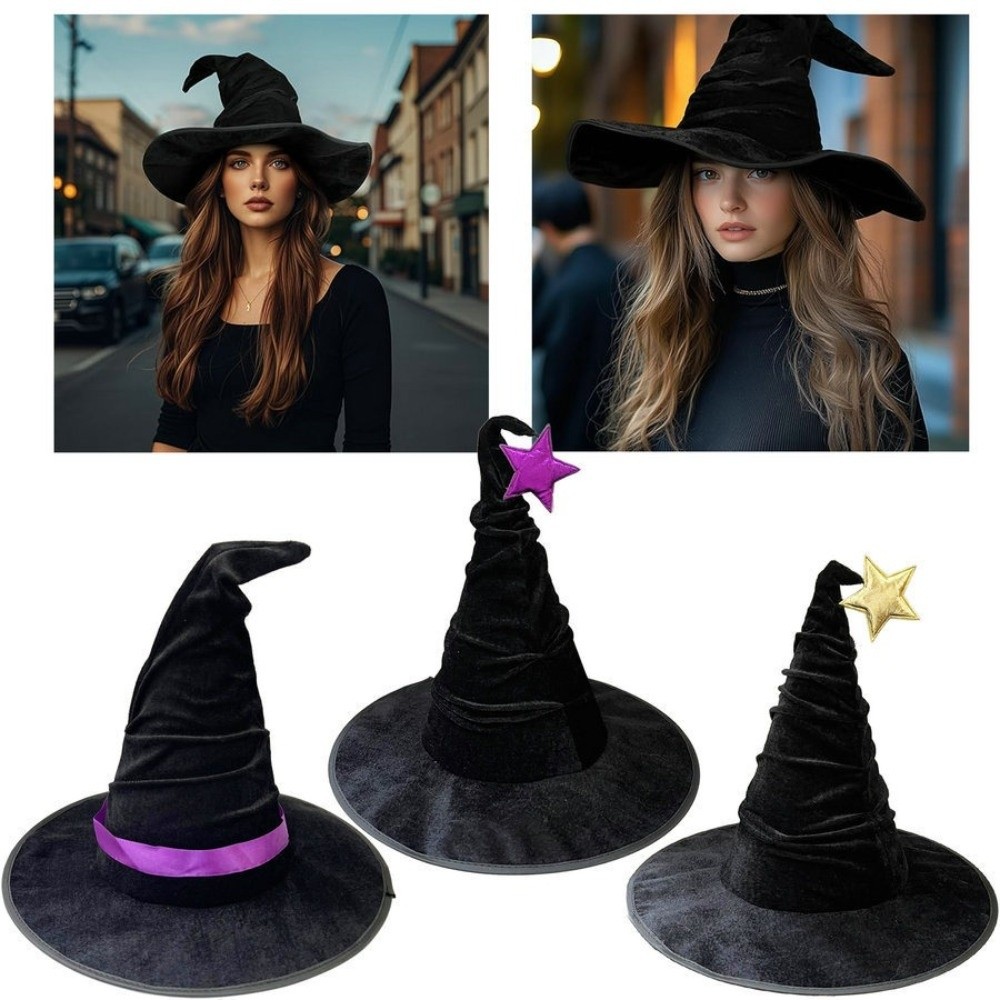 Easy Cosplay Prop - 収納が簡単なベルベットハロウィン魔女帽子折りたたみパーティー小道具ウィザードキャップスターコスプレアクセサリーハロウィンキャップ女性男性