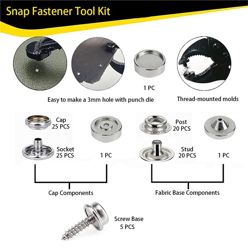 A68P-ヘビーデューティースナップファスナーツールキット、 - Snap Plier Setter のレビューと価格
