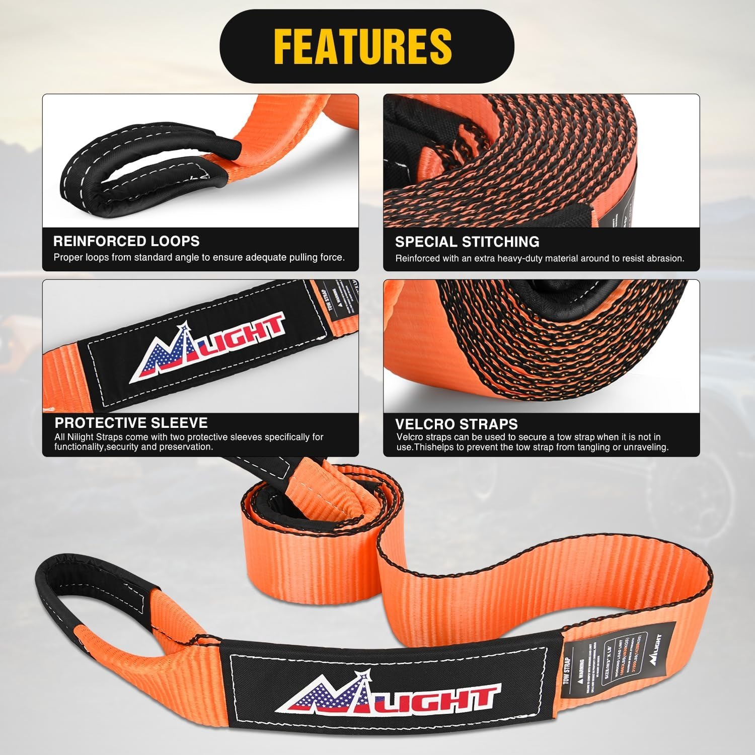 ニライトオフロードリカバリーキット 3インチx8フィート牽引 - D Ring Strap のレビューと価格